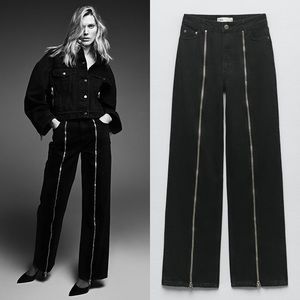ZARA WOMAN SS23 BLACK ZW THE FULL LENGTH JEANS WITH ZIPPERS